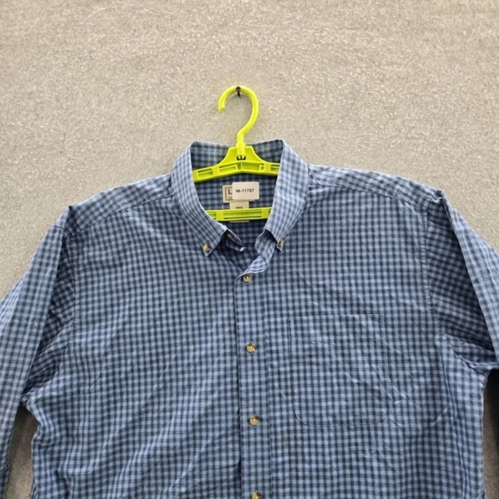 L.L.‎ Bean Men Button Up Shirt L REG Blue Check Long Sleeve